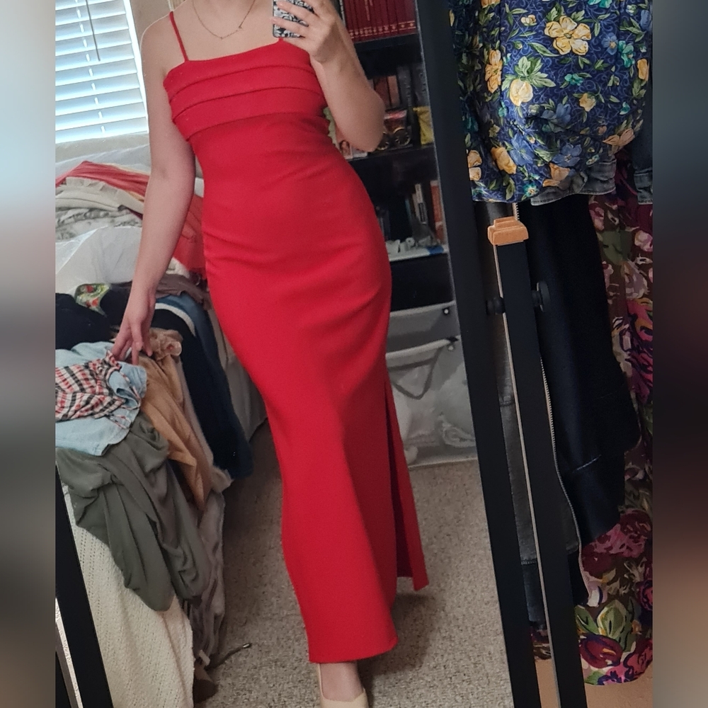 Vintage Red Spaghetti-Strap Maxi/Formal Dress